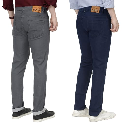 Image of DAIS Men's Stretchable Straight Fit Mid Rise Jeans, Pack of 2, (Combo of 2 Jeans)