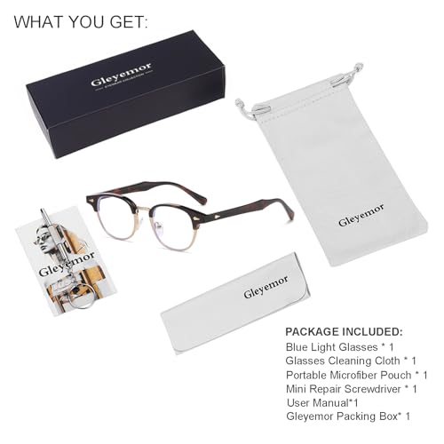 Image of Gleyemor Fashion Blue Light Glasses for Men Women, Semi Rimless Frame Computer Glasses (Tortoise Gold)