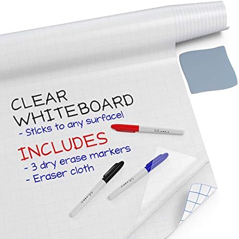 Kassa X-Large Chalkboard Wallpaper - Clear | 1.4ft x 6.5ft Adhesive Paper Roll | Includes 3 Markers & Eraser Cloth | Peel & Stick on a Wall, Table & Desk | Ideal for Use at Home, School, Office & More Cover