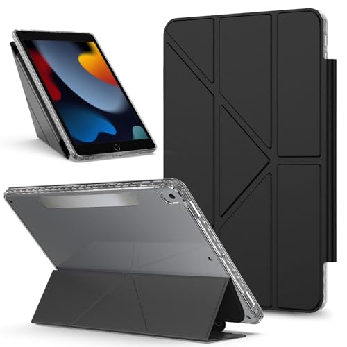 Coque magnétique amovible iPad 10.2 antichoc avec dos transparent ultra fin noir