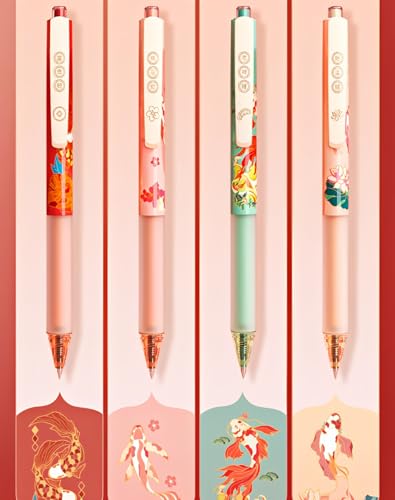Bolígrafos retráctiles de gel M&G Lucky Koi, punta fina 0.5mm, tinta negra, pack 4 miniatura 6