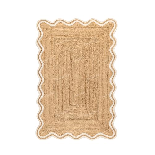 Tapete rectangular de yute natural hecho a mano 3x5 ft miniatura 1