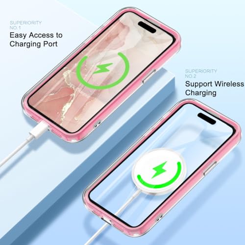 Coque iPhone 15 Pro fine transparente rose de haute qualité
