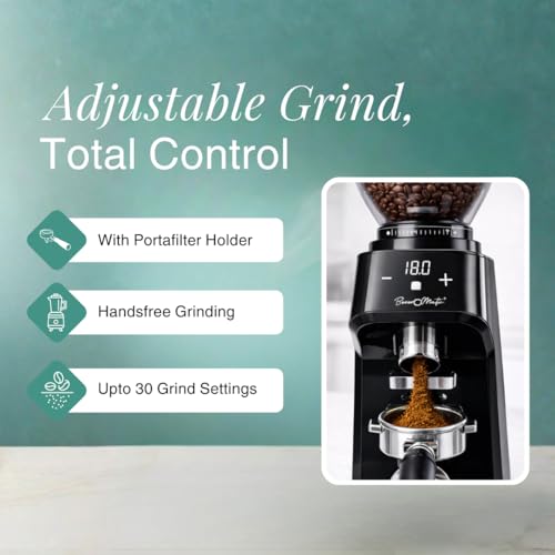 Image of Electric Coffee Grinder, 300 Grams Bean Capacity, 150 Watt Powerful Motor, 30 Grind Settings, Touch Interface, Adjustable Timer, Ideal for Ground Coffee-Espresso, Cappuccino, Americano