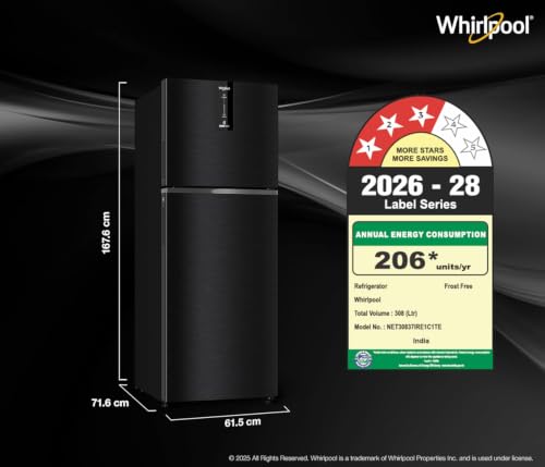 Image of Whirlpool 308 L 3 Star Convertible Frost Free inverter Double Door Refrigerator (IF INV 355 OMEGA BLACK(3S) CONV-Y, 2026 Model)