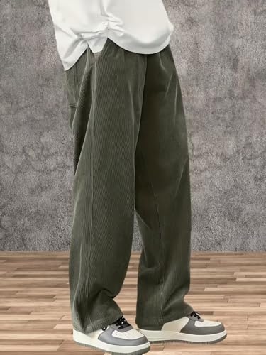 Image of Samfor Men's Comfortable Baggy Corduroy Pants | Relaxed Fit Stretch Waist Trousers for Everyday Wear | Casual Trouser for Man