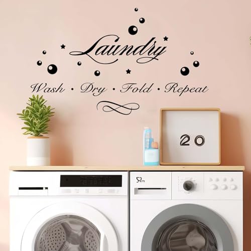 Laundry Room Wall Decor, Laundry Room Decor for Wall, Vinyl Bathroom Wall Art Stickers Peel and Stick, Wash Dry Fold Repeat Wall Quote Decals for Home Apartment (style 2)