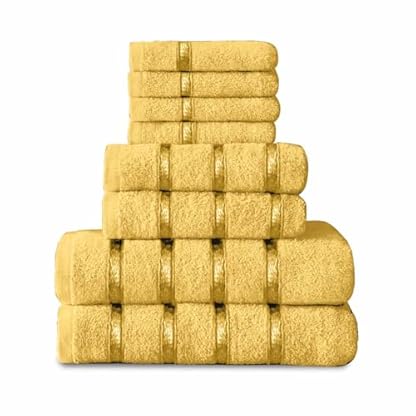 8-teiliges Handtuch-Set – ägyptische Baumwolle | Gesichtshandtuch | Handtuch | Badetuch | – schnell trocknende & sehr saugfähige Handtücher Ocker – waschbare Handtücher für Badezimmer