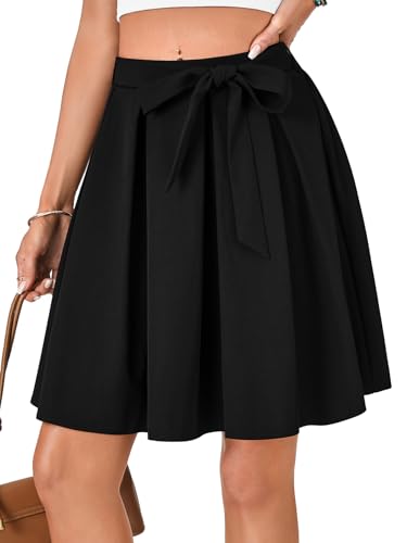 LYANER Women's High Waist Vinage Skirt A-line Flared Pleated Skater Casual Midi Skirts with Belt