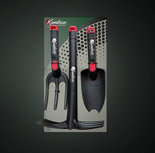 Kamikaze Kit Jardinería y Huerto en Resina. Ligeras y Resistentes. Herramientas Jardin. 3 Piezas. Kit Plantas. Rastrillo, Pala y Azuela