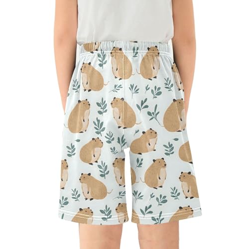 ALAZA Green Leaves Capybara Pajama Shorts Sleep Shorts Pant Lounge Pajama Bottoms Elastic Waist with Pockets2