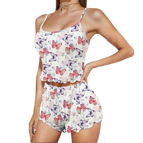 Image of American Trends Cute Pajamas for Women Strawberry Print Cami Top and Shorts Pj Set Two Piece Pajama Set Sleepwear Sleep Set