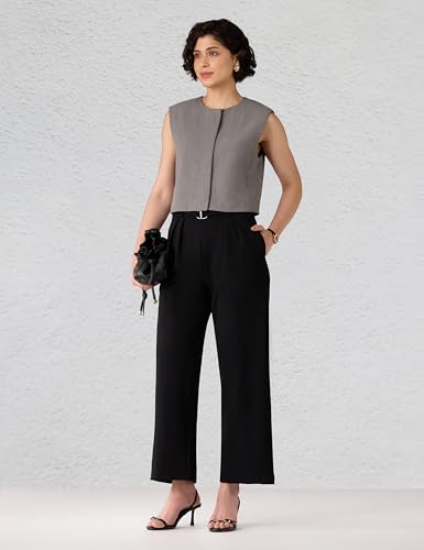 Image of Amazon Brand - Symbol Women Wide Leg Pleated Knit Crape Casual Trouser (Available in Plus Sizes)
