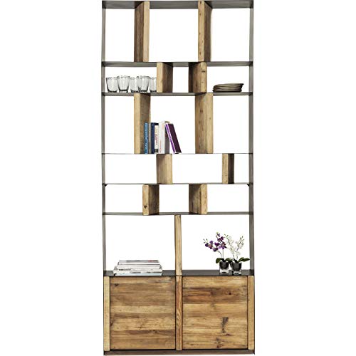 Kare Design Separador de ambientes estantes Storm, Estante de Madera, 2 Puertas de Apertura rápida, Madera Maciza, Independiente, librería, Estante de pie, salón, 234x100x30 cm (A/A/P)