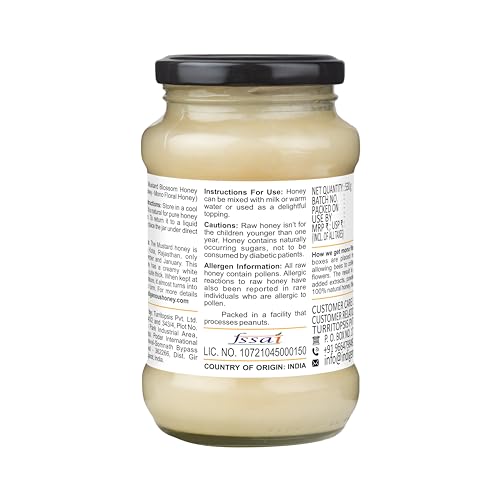 Image of INDIGENOUS HONEY Crystallized Mustard Sarso Honey Raw Natural Pure Unprocessed NMR Tested Unpasteurized Unheated 530g Glass Jar Pack of 1