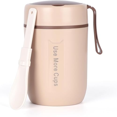 Contenedor de alimentos aislado de acero inoxidable, termo de 20 onzas con cuchara plegable para alimentos calientes o fríos, sopas, leche de avena,