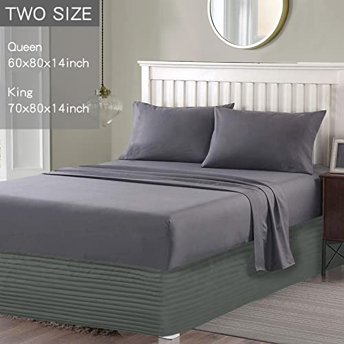 Bed Skirt Easy Fit With 14 Inch Drop Machine Washable Fade Resistant Hotel Quality Wrinkle Free Bedskirt Stripe(Queen,Grey) #TOP4