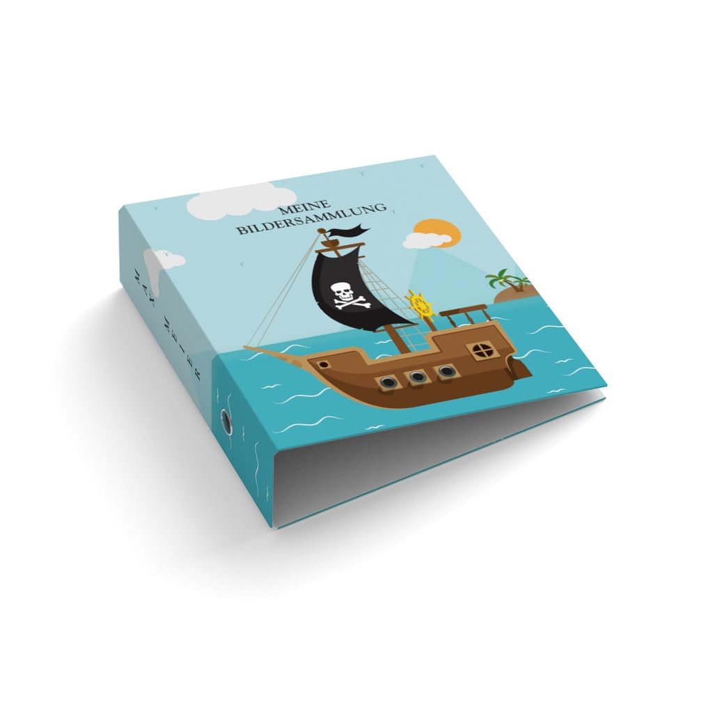 Ringordner | Ordner | mit Name +Text personalisieren | Piratenschiff | Bildersammlung | Mit Griffloch | für DIN A4 | 7,4 cm breit | Schiff | Piraten | Segelschiff