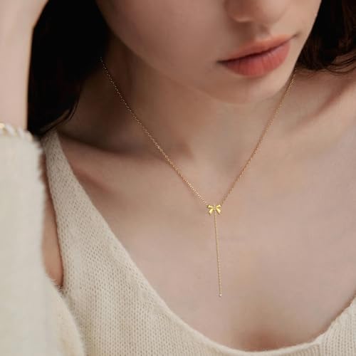 Diamond Bow Necklace for Women S925 Sterling Silver Bow Pendant Necklace Gold Bow Y-Necklace Jewelry Gifts for Wife Her Mom4