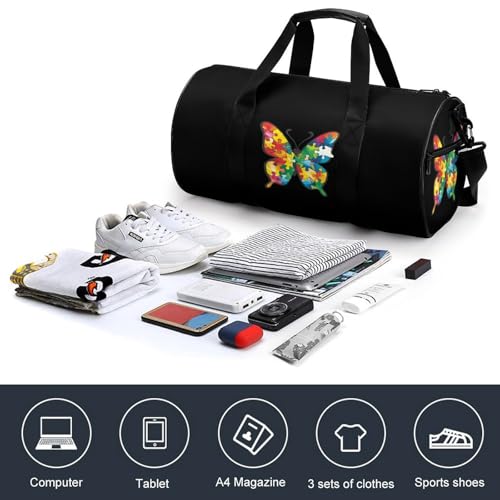 Autism Awareness Puzzle Butterfly Gym Bag Lightweight Carry On Duffel Bag Athletic Sports Travel Bag Weekender Bag for Men Women4