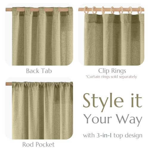 Image of jinchan Linen Curtains Light Filtering Back Tab 50x90 Inch 2 Panels Green