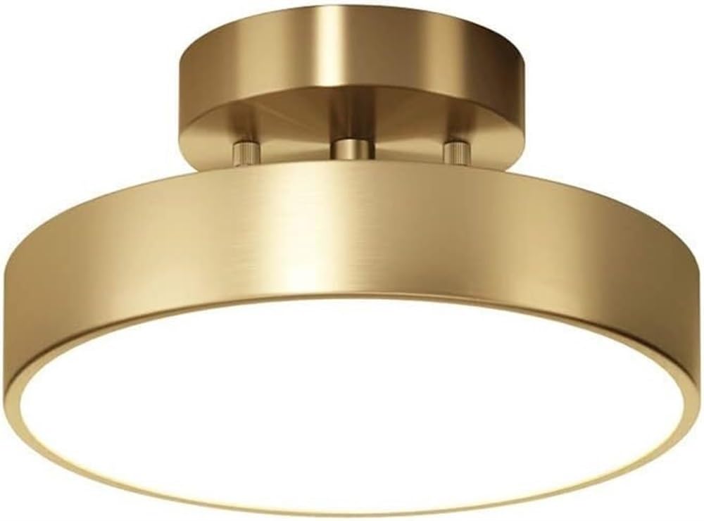 Vincica Brushed Brass Retro Style Semi-Flush Mount Ceiling Light - Dimmable, 3 Color Temperatures, Easy to Clean, For Entrance, Corridor, Balcony