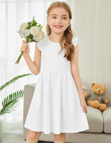 Arshiner Toddler Dress Girls Summer Ruffle Sleeve Backless Dresses Casual Sundress with Pockets 2-8Y2