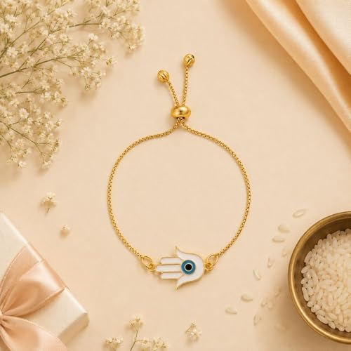 Image of I Jewels Designer Evil Eye Lumba Rakhi Bracelet with Rakshabandhan Card for Bhabhi /Sister