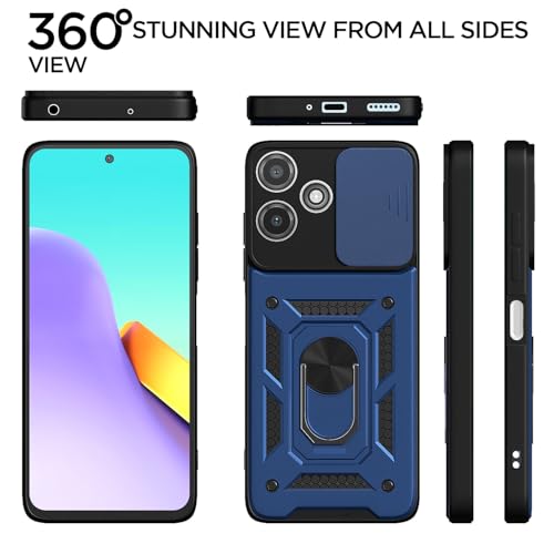 Image of Pikkme D10 Tough Armor Bumper Case | 360 Protection Case | Sliding Camera Shield Cover & Ring Holder Stand Back Cover for Redmi 12 5G / Poco M6 Pro 5G (Blue)
