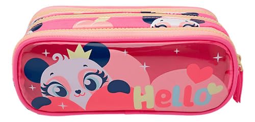 PUKET - Estojo Infantil Menina Puket Triplo Panda Romantico Rosa