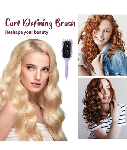 Image of Combelle 5-in-1 Curl Hair Brush | Vegan Boar Bristles | Bio-Based PLA Handle | Detangling, Defining & Frizz Control for Curly & Wavy Hair | For Men & Women - Purple