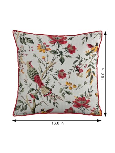 Image of Pure Cotton Quilted Cushion Cover 16x16 Inch | Anokhi Print Decorative Throw Pillow Cover | Soft Cotton Sofa Cushion Cover with Hidden Zipper | Living Room Bedroom Home Decor