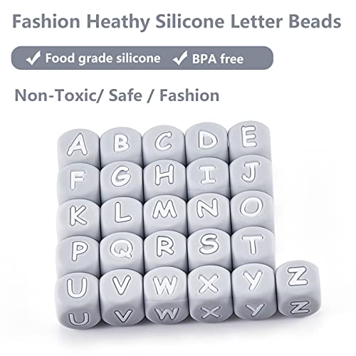 BEEFLYING 20 Grey Silicone Cube Dice Alphabet Beads - 12mm Square, Large Hole, Letter E, for Jewelry Making - Image 3