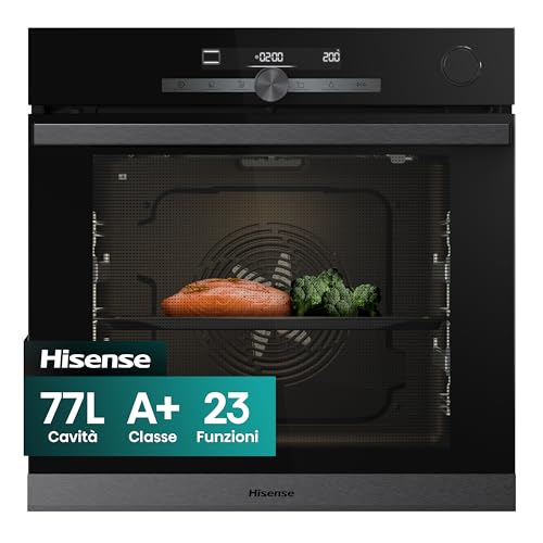 Hisense, BSA634APG, Forno da incasso, Display digitale, 77l, 23 funzioni, autocooking, vapore, soft closing, guide telescopiche, pirolisi, riscaldamento rapido, controllo temperatura, nero