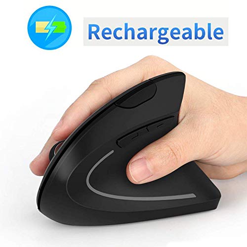 Image of MICROWARE Rechargeable 2.4ghz Wireless Vertical Ergonomic Mouse 800-1600 Dpi Optical Mouse 6 Buttons and Portable Office Gaming Cordless Mice with A USB Receiver for Pc Computer Laptop for Right Hand