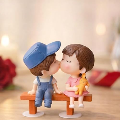 Image of SATYAM KRAFT 2 Set Romantic Couple Love Sitting on Bench Miniature Showpiece Valentine Gift for Girlfriend Boyfriend Husband Wife Wedding Anniversary Birthday Home Decor Statue Resin Decorative Idol.