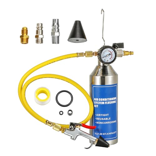 ZJERYL GULL AC Flush Kit, Auto air Conditioning Pipeline Cleaning Tool Set,R134A R12 R22 R404 R410A AC System Flush Kit Air Fittings and Hose