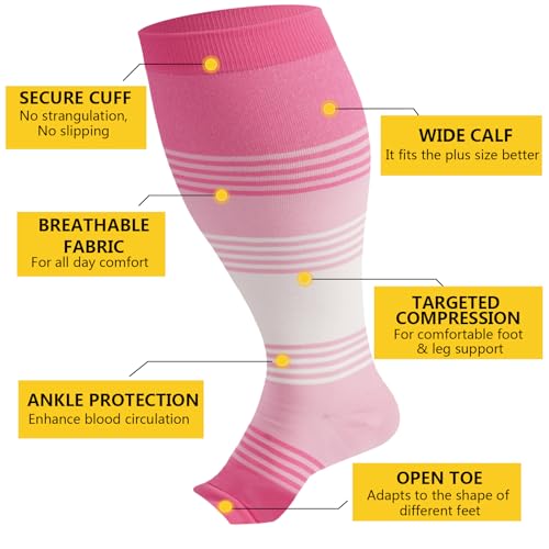 Image of LOUSGUTA Open Toe Plus Size Compression Socks for Women & Men 15-20 mmhg Toeless Wide Calf Compression Support Knee High Socks