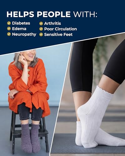 Image of Pembrook Frill Knit Diabetic Socks for Women & Men with Bamboo Viscose - 6 Pairs Non Binding Wide Neuropathy Socks for Women