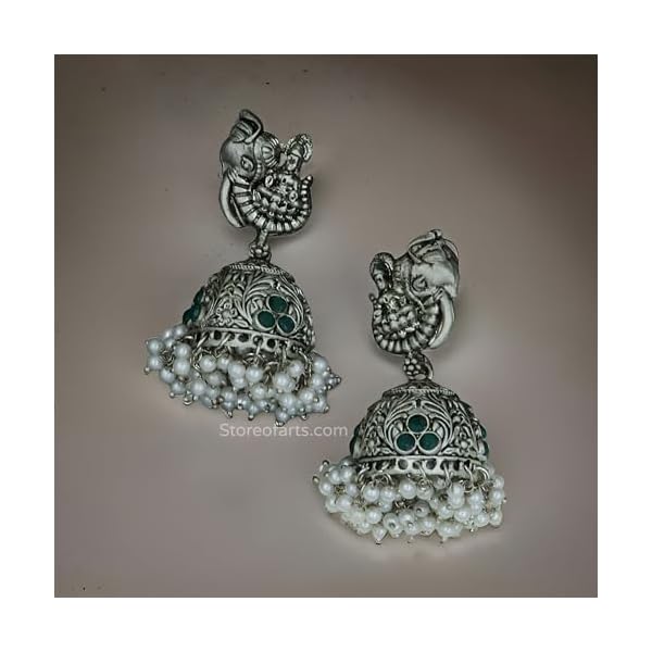Oxidized Gold & Silver Dangle Earrings with Pearls and Turquoise Drops for Women - Image 5