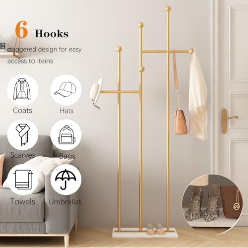 FONECHIN Gold Coat Racks with Marble Base Heavy Duty Clothes Rack Metal Coat Tree for Clothes Hats Scarfs Totes-19.7''L,GOLD by FONECHIN - Used condition - Image 2
