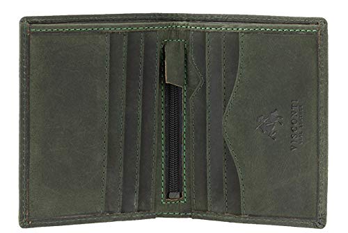 Visconti - Mały Skórzany Portfel Męski Bifold - 6 Kieszeń na Karty Kredytowe - z Ochroną RFID - W Pudełku Upominkowym - 705 Arrow - Olejowy Zielony