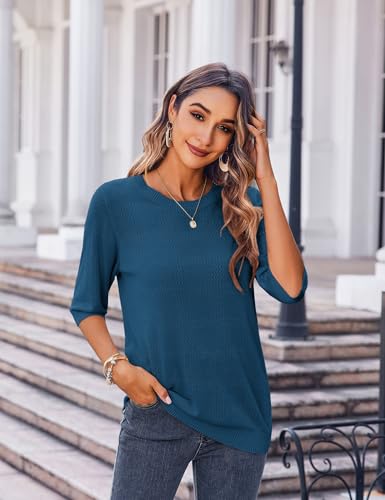 Image of Zeagoo Womens Loose Short Sleeve Tunic Tops Lightweight Crew Neck Crochet Knit Pullover Sweater Blouses