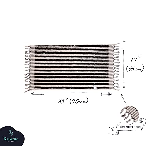 Striped Hand And Bath Towels For Bathroom | Set Of 2 Hand Towels | Organic Turkish Cotton | Large Soft Plush Fluffy Absorbent Ribbed Bath Towels (Hand Towel Set, Black) #TOP5