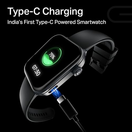 Image of boAt Storm Call 4 India's first Smartwatch with Type-C Charging,1.96 inch(4.97 cm) HD Display, Functional Crown, BT Calling, Sports Modes, Heart Rate, SpO2, Sleep & Stress Tracking, SOS,IP68(Active Black)