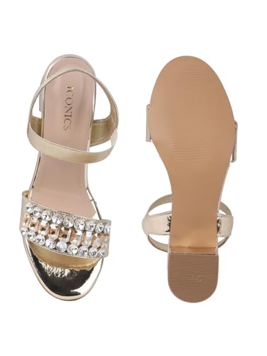 Image of iconics Women Glamorous block Heel Sandal with Crystal Embellishment