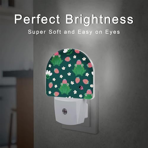 Image of Strawberry Frogs with Daisies Flowers Night Light Plug into Wall,Cute Childish Frog Dusk to Dawn Night Light Plug in,0.5w Energy Saving NightLight for Kids Boys Girls Home Decor