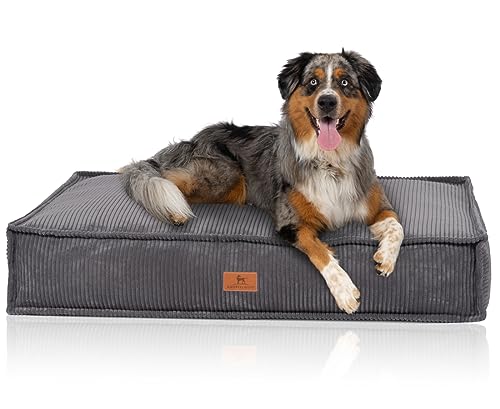 Knuffelwuff Hundekissen Lesedi aus Cord mit Handwebcharakter 100x70cm Grau - Abnehmbarer Bezug - waschbar - für große, mittelgroße und kleine Hunde
