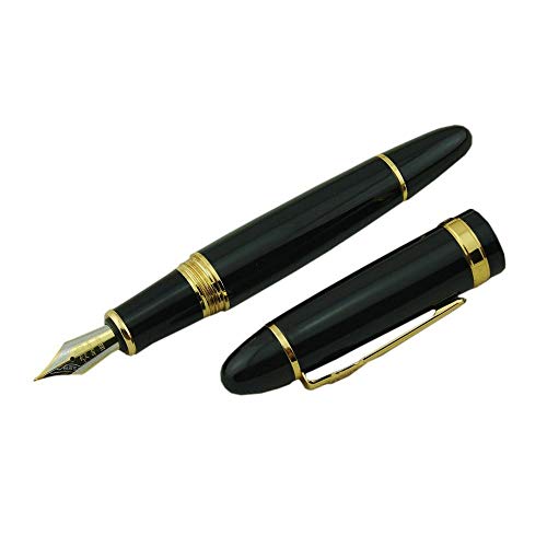 Aoile Fountain Pens, Vivid Black Fountain Pen with Gold Trim for Office Writing Black + Gold