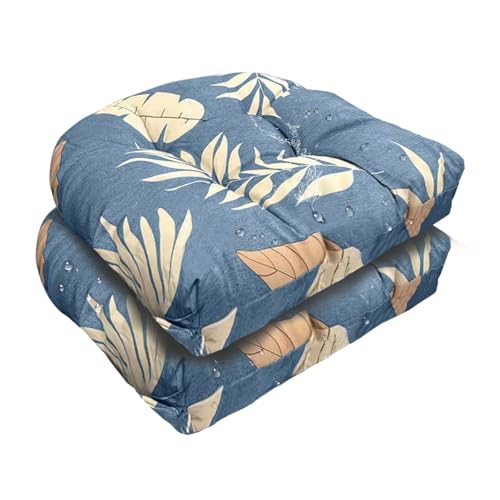 TESICA Outdoor Indoor U Shaped Wicker Seat Cushion Decorative Tufted Chair Pads Floral Chair Cushion for Patio Garden Home Office Furniture Blue Grey